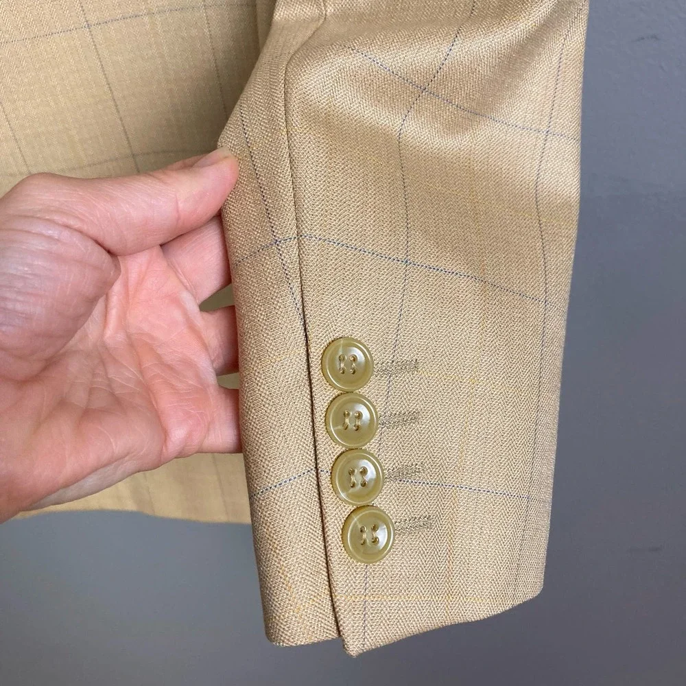 Baroni‎ Couture Sport Coat  Size 38R Tan Camel Plaid Wool Blazer light neutrals